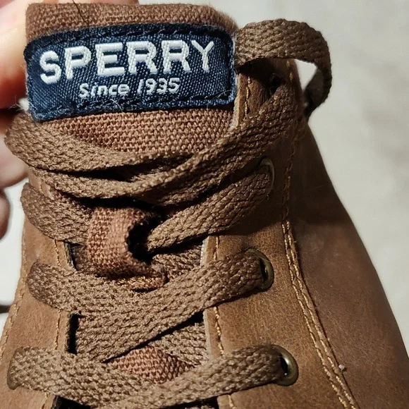 Sperry Boys Cruise Mid Top Siders Sneakers Brown Faux Leather Lace Up Shoes 3.5 - Picture 9 of 11